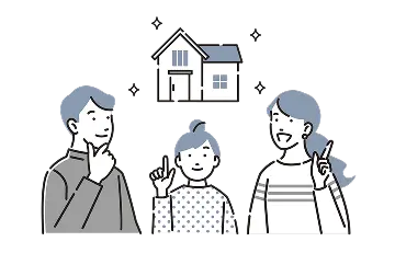 住宅を囲う家族のイラスト